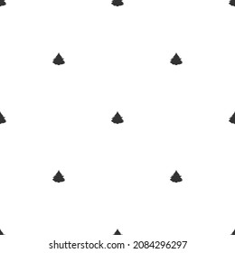 black fir-trees on white background. Forest adventure seamless winter pattern with spruce. Wood vector ornament. Wild nature simple texture for printing on fabric or paper.  