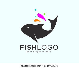 black fish art splash water logo