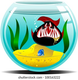 black fish in the blue aquarium (vector illustration);