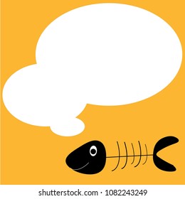 black fish bone on orange background with  speech bubble and thinking cloud, idea for note stick, book.