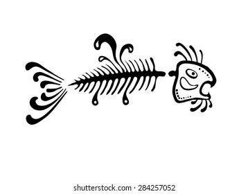 hueso de pez negro, ilustración vectorial, estilo etno