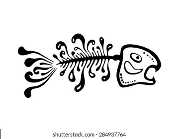 black fish bone, vector illustration, ethno style