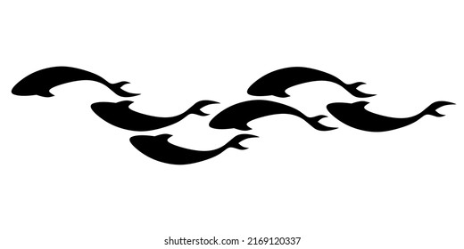 Black fish colony. Fish school. Logo template design. Isolated on a white background. Vector illustration