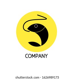 Black fish exposed to fishing hooks in a yellow circle.
Vector logo of a sea animal
