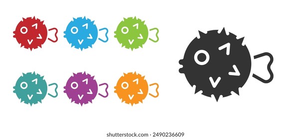 Black Fish hedgehog icon isolated on white background. Set icons colorful. Vector