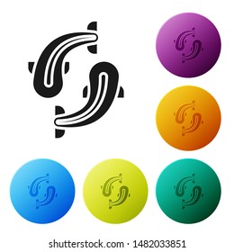 Black Fish icon isolated on white background. Set icons colorful circle buttons. Vector Illustration