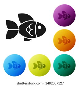 Black Fish icon isolated on white background. Set icons colorful circle buttons. Vector Illustration