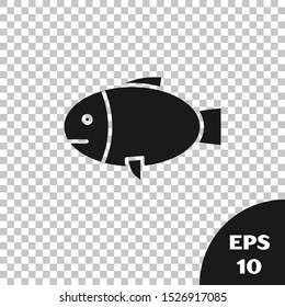 Black Fish icon isolated on transparent background.  Vector Illustration