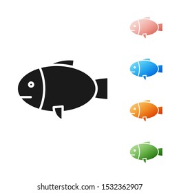 Black Fish icon isolated on white background. Set icons colorful. Vector Illustration
