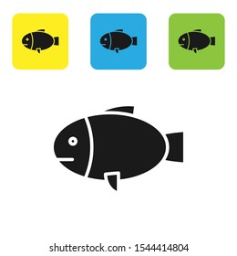 Black Fish icon isolated on white background. Set of colorful square icon buttons. Vector Illustration