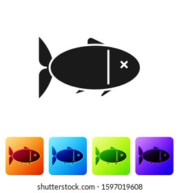 Black Fish icon isolated on white background. Set icons in color square buttons. Vector Illustration