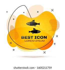 Black Fish icon isolated on white background. Abstract banner with liquid shapes. Vector Illustration