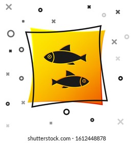 Black Fish icon isolated on white background. Yellow square button. Vector Illustration