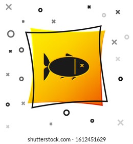 Black Fish icon isolated on white background. Yellow square button. Vector Illustration