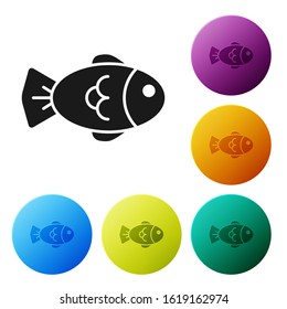 Black Fish icon isolated on white background. Set icons colorful circle buttons. Vector Illustration