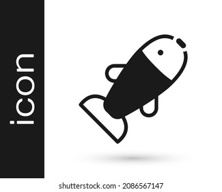 Schwarzer Fisch Symbol einzeln auf weißem Hintergrund.  Vektorgrafik