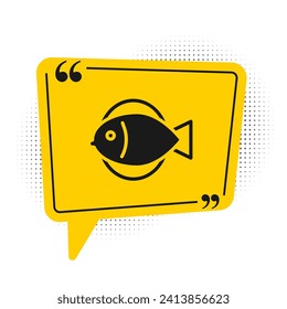 Black Fish icon isolated on white background. Yellow speech bubble symbol. Vector