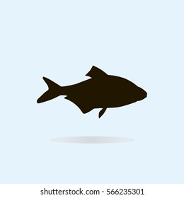 Black fish icon on blue background. Vector illustration