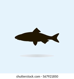 Black fish icon on blue background. Vector illustration.