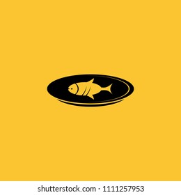 Black Fish Icon on Yellow Background