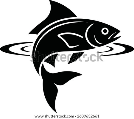 Black fish jumping from water ripples on white background