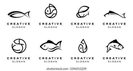 Black fish logo collection on a white background. Fish icon logo templates. Creative fish logo