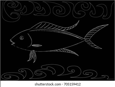 Black Fish on black background.- Illustration
