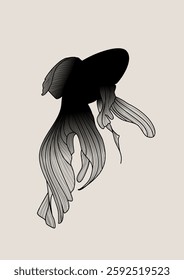 black fish on a beige background, vector illustration