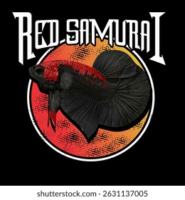 Black Fish With Red Head Inside Sunset Circle Warrior Style. VECTOR ILLUSTRATOR