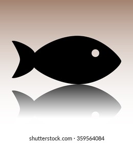 Black Fish sign. Vector illustration with reflection