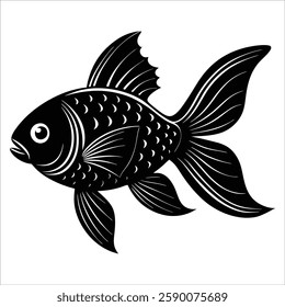 Black fish silhouette illustration on white background.