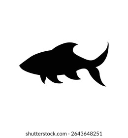Black fish silhouette isolated on a white background, ideal for logos, icons, stickers, or graphic design elements. Clean vector style suitable for marine-themed and minimalist projects.
