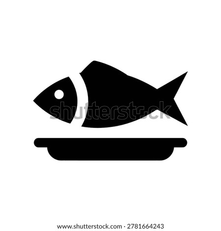 Black fish silhouette jumping from minimalist bowl isolated on white background