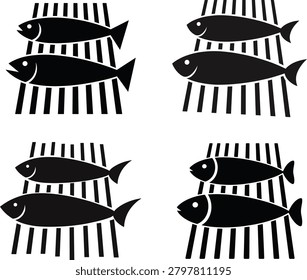 Black fish silhouette pattern with vertical lines background