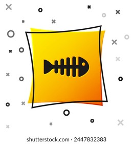 Black Fish skeleton icon isolated on white background. Fish bone sign. Yellow square button. Vector