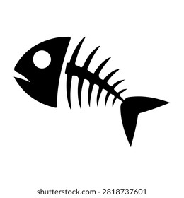 A black fish skeleton silhouette representing marine life and oceanic ecosystems, suitable for educational or environmental projects.