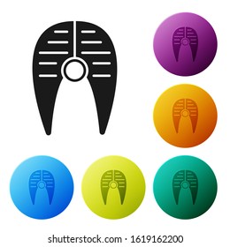 Black Fish steak icon isolated on white background. Set icons colorful circle buttons. Vector Illustration