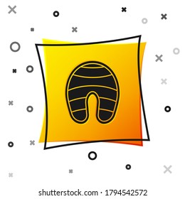 Black Fish steak icon isolated on white background. Yellow square button. Vector.