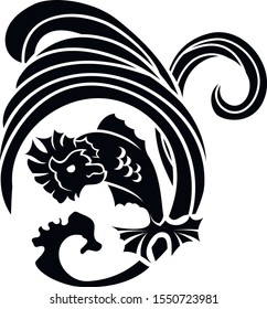 Black fish stencil icon, isolated vector