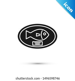 Black Fish trophy hanging on the board icon isolated on white background. Fishing trophy on wall.  Vector Illustration