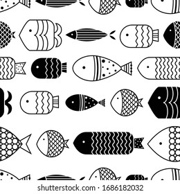 Black fish. Vector seamless pattern.