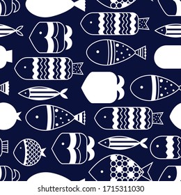 Black fish. Vector seamless pattern.