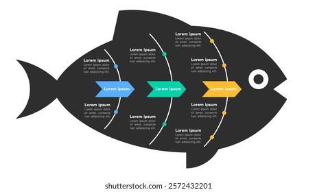 Black Fishbone Diagram Infographic with Arrows for Problem-Solving Analysis Vector Illustration