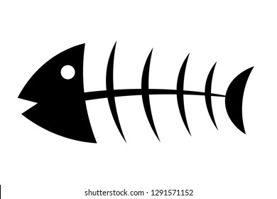 Black fishbone symbols on a white background. Vector illustrations in flat design.