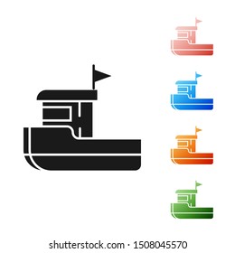 Black Fishing boat icon isolated on white background. Set icons colorful. Vector Illustration