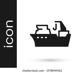 Black Fishing boat icon isolated on white background. Fishing trawler.  Vector