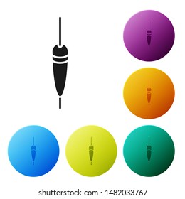 Black Fishing float icon isolated on white background. Fishing tackle. Set icons colorful circle buttons. Vector Illustration