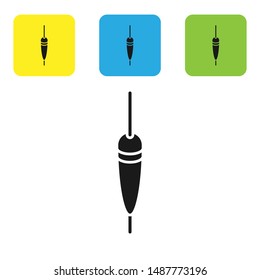 Black Fishing float icon isolated on white background. Fishing tackle. Set icons colorful square buttons. Vector Illustration