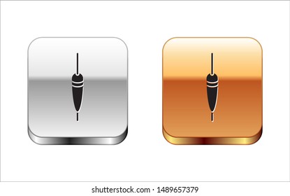 Black Fishing float icon isolated on white background. Fishing tackle. Silver-gold square button. Vector Illustration