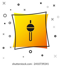 Black Fishing float icon isolated on white background. Fishing tackle. Yellow square button. Vector